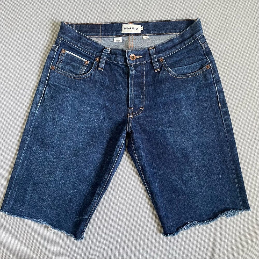 Taylor Stitch Democratic Cone Denim Indigo Dark Denim Frayed Jorts Shorts Sz 30